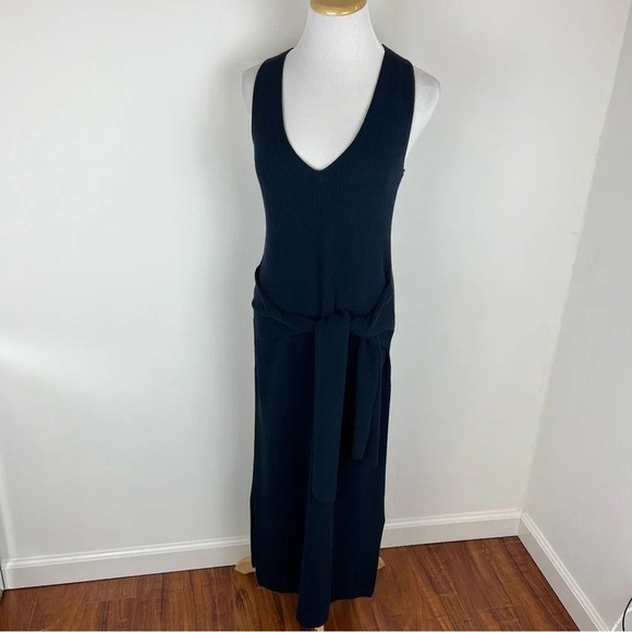 Rag & Bone Michelle Sweater Navy Blue V-Neck Midi Dress Tie Waist B22 - Picture 9 of 14